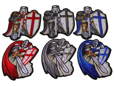 Kneeling and Ready Crusader Knights Templar Small Set of 6 Iron on Patches
