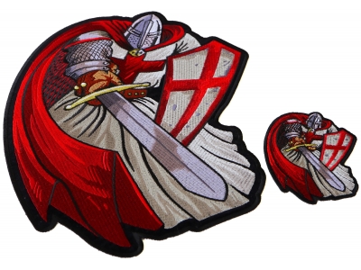 Red Cape Crusader Knight Templar Small and Large Iron on Patch Set
