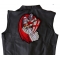Red Caped Knight with Sword and Shield Patch, Large Christian Back Patches shown on leather vest