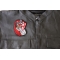 Red Cape Knight Patch - 3x4 inch - Embroidered Iron on Patch shown on leather vest