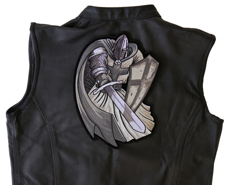 Silver Cape Templar Knight Large Embroidered IronOn Patch
