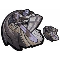 Silver Caped Crusader Knight Patch with Sword and Shield Small and Large Patch Set