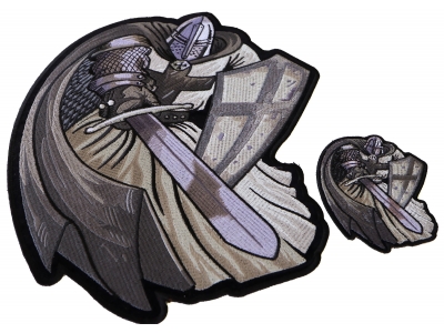 Silver Caped Crusader Knight Patch with Sword and Shield Small and Large Patch Set