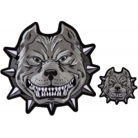 Set of 2 Gray Pitbull Iron on Patches Small and Large