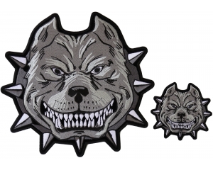 Set of 2 Gray Pitbull Iron on Patches Small and Large