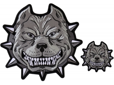 Set of 2 Gray Pitbull Iron on Patches Small and Large