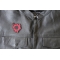 Bullet Hole Patch Blood Red - 2x2.4 inch - Embroidered Iron on Patch shown on leather vest