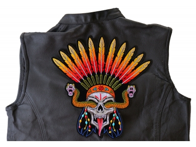 Wicked Skull Snakes Feathers Large Back Patch