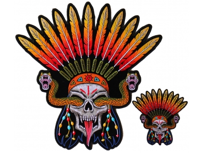 Wicked Skull with Snakes and Feathers Small and Large Patch Set