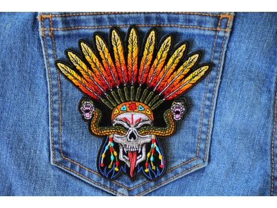 Wicked Snake Skull and Feathers Iron on Patch