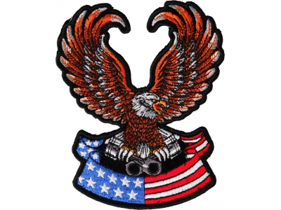 Patriotic Eagle with pistons small iron on biker and flag patch
