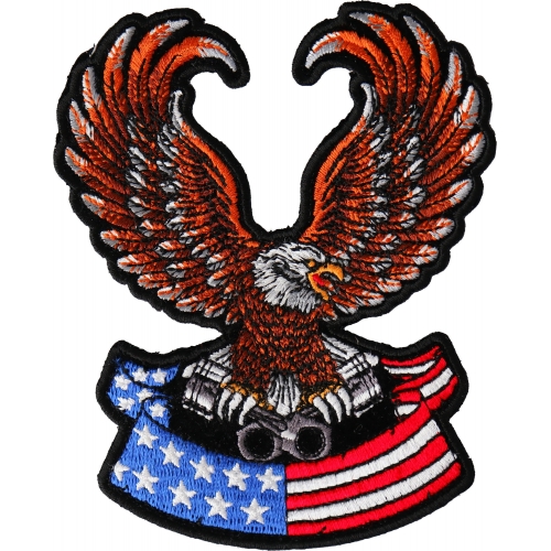 Iron on Sew on 4 inch Brown Eagle  Flag Biker MC Patch 