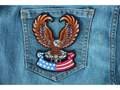 Patriotic Eagle with pistons small iron on biker and flag patch