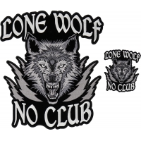 Lone Wolf No Club Iron on Biker Patch Set of Small and Large Patches