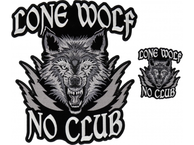 Lone Wolf No Club Iron on Biker Patch Set of Small and Large Patches
