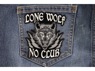 Lone Wolf at the top, No club at the bottom, open mouthed wolf in the middle