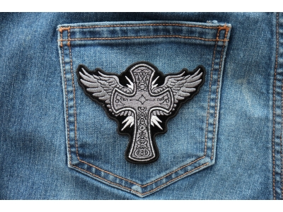 Cross with Wings Iron on Christian Patch