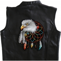 Eagle Back Patch with Feathers, Dream catcher with vibrant colored feathers hanging underneath it