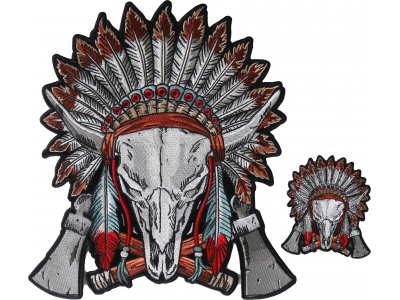 Indian Head Dress and Skull Small and Large Patch Set Combo