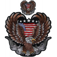 Patriotic Brown Eagle Patch set with American Flags