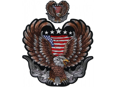 Patriotic Brown Eagle Patch set with American Flags