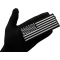 American Flag Patch Black White 5 inch shown on hand for size comparison