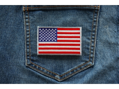 American Flag Patch Silver Border | Embroidered Patches