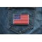 American Flag Patch Silver Border | Embroidered Patches American Flag Patch Silver Border shown on jeans