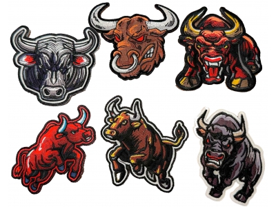 Bull Patches, Embroidered Iron on or Sew on Patch for Back Packs and Jackets