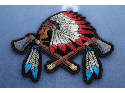 Small Indian Patch With Battle Axes And Feathers