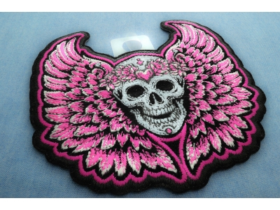 Pink Angel Wings Skull Patch