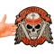Brotherhood of Bikers Respect and Loyalty Skull Patch, Large Skull Patches for Biker Jackets shown on hand for size comparison