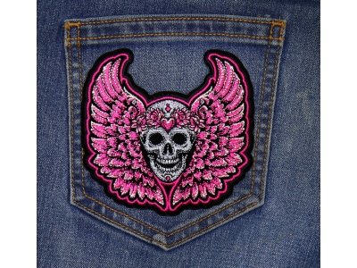 Pink Angel Wings Skull Patch