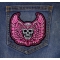 Pink Angel Wings Skull Patch shown on jeans