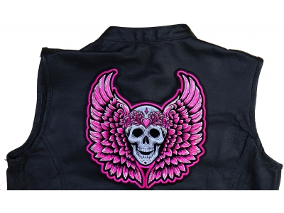 Pink Angel Wings Skull Patch