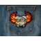 Eagle Engine Flames Biker Patch shown on jeans
