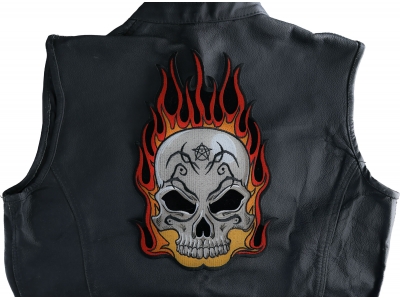 Flaming Tattoo Skull Large Back Patch