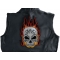 Flaming Tattoo Skull Large Back Patch shown on leather vest