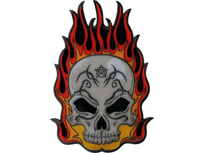 Flaming Tattoo Skull Large Back Patch