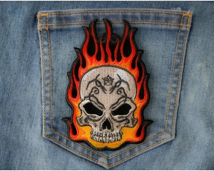 Flaming Tattoo Skull Patch