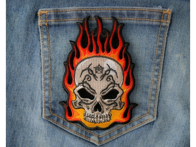 Flaming Tattoo Skull Patch