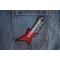 If it's too loud you're too old guitar patch shown on jeans