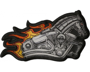 Iron Horse Motorcycle with Flames Biker Patch