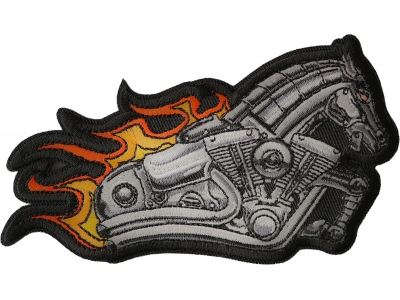Iron Horse Motorcycle with Flames Biker Patch