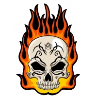 Flaming Tattoo Skull Large Back Patch