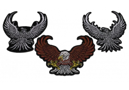 Medium Patriotic Silver Bald Eagle American Flag Stars Embroidered Biker Patch
