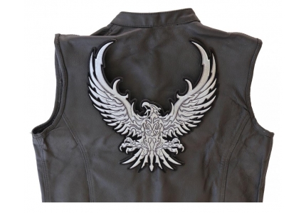 A23 3782 Biker Vest LEFT SILVER EAGLE WING 4/" x 8/" iron on patch