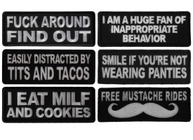 Naughty Iron on Patches with Embroidered Naughty Phrases