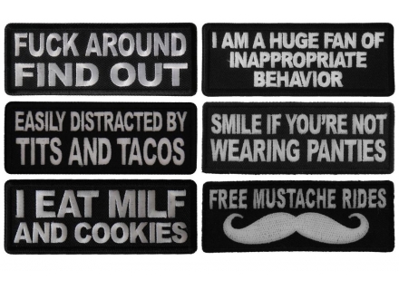Naughty Iron on Patches with Embroidered Naughty Phrases