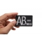AB NEGATIVE Blood Type Patch, Iron on Patch, Embroidered shown on hand for size comparison